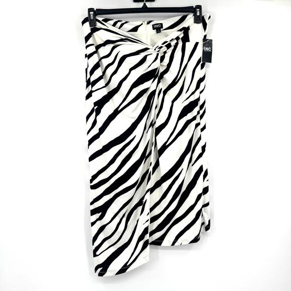 INC International Concepts Women Midi Twist Skirt Zebra Print Black White XL - Picture 2 of 12